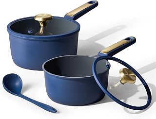 CAROTE 2QT & 2.5QT Nonstick Saucepan Set with Lids & Ladles - PFOA-Free Ceramic Cookware, Induction Compatible, Blue
