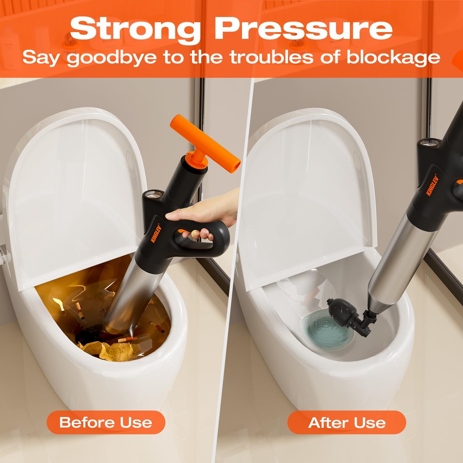 Toilet Plunger with High-Pressure Air Drain Blaster, Power Plunger - Drain Clog Remover for Sink, Shower, Toilet Clogs, Includes Foot Pump, Gloves & Adapter