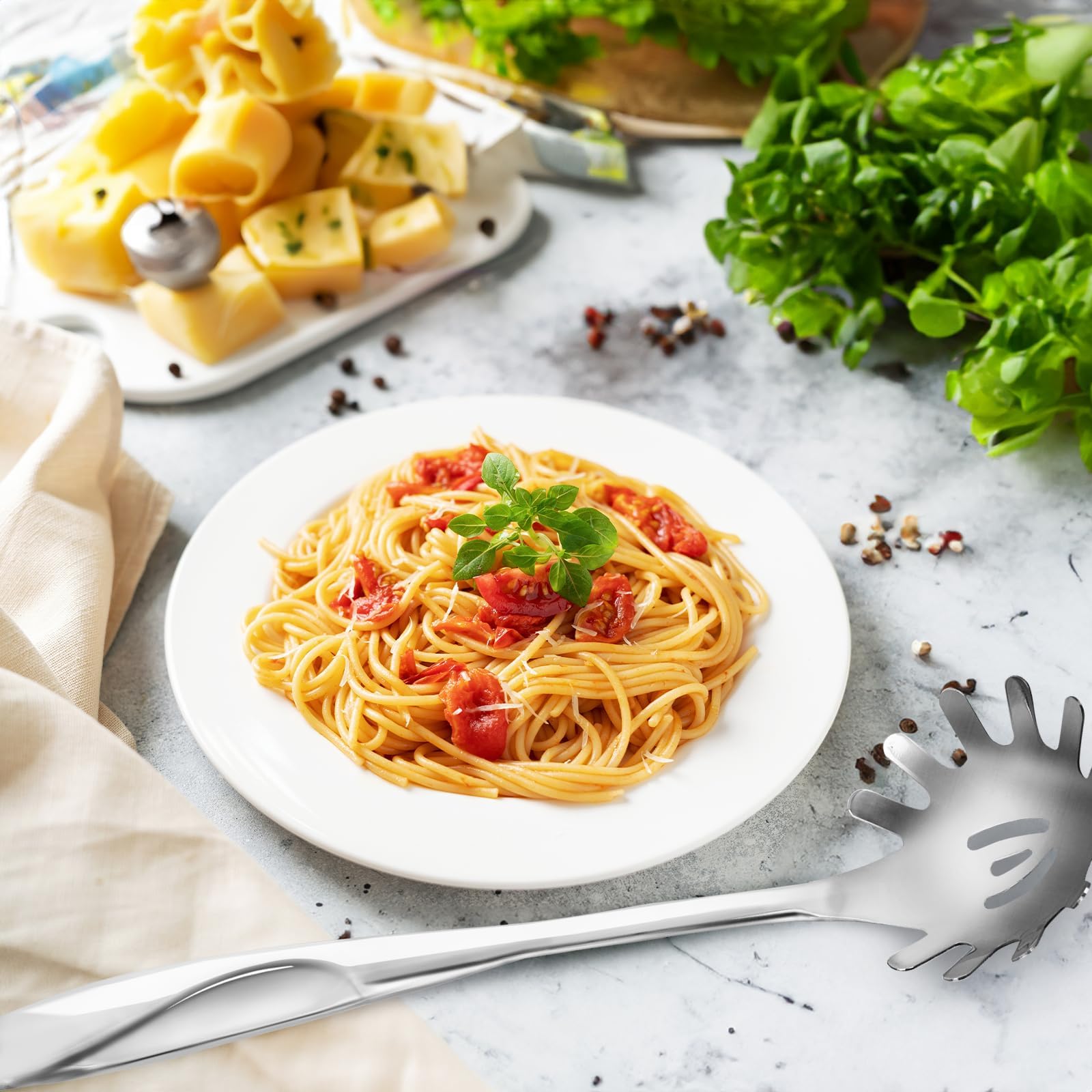 1 Pieza Cuchara para Espagueti,Servidor para Pasta,Cuchara para Pasta de Acero Inoxidable,Tenedor para Pasta,Apto para Lavavajillas,Para La Cocina Casera
