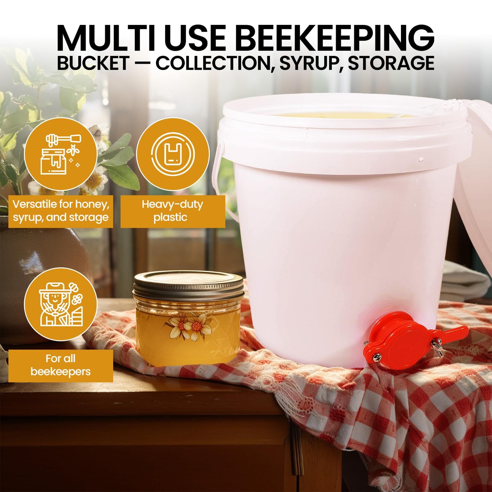 Secchio per imbottigliamento miele con colino, 10 litri in ABS con valvola a saracinesca per api e hobbisti – completo di apriscatole