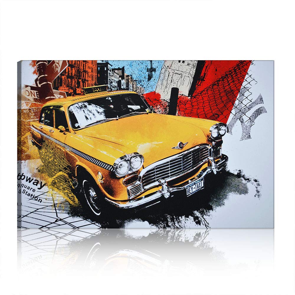 Peinture à l'huile New York Taxi Jaune sur toile texturée de haute qualité avec cadre