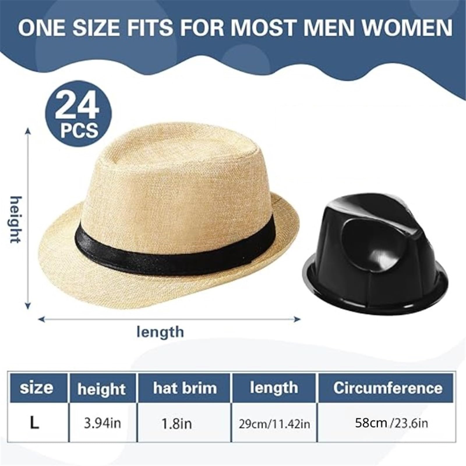 Cappello di Paglia Cappelli di paglia da uomo, confezione 10-24, con tesa corta, for feste, costumi e matrimoni(Khaki,24 PACK)
