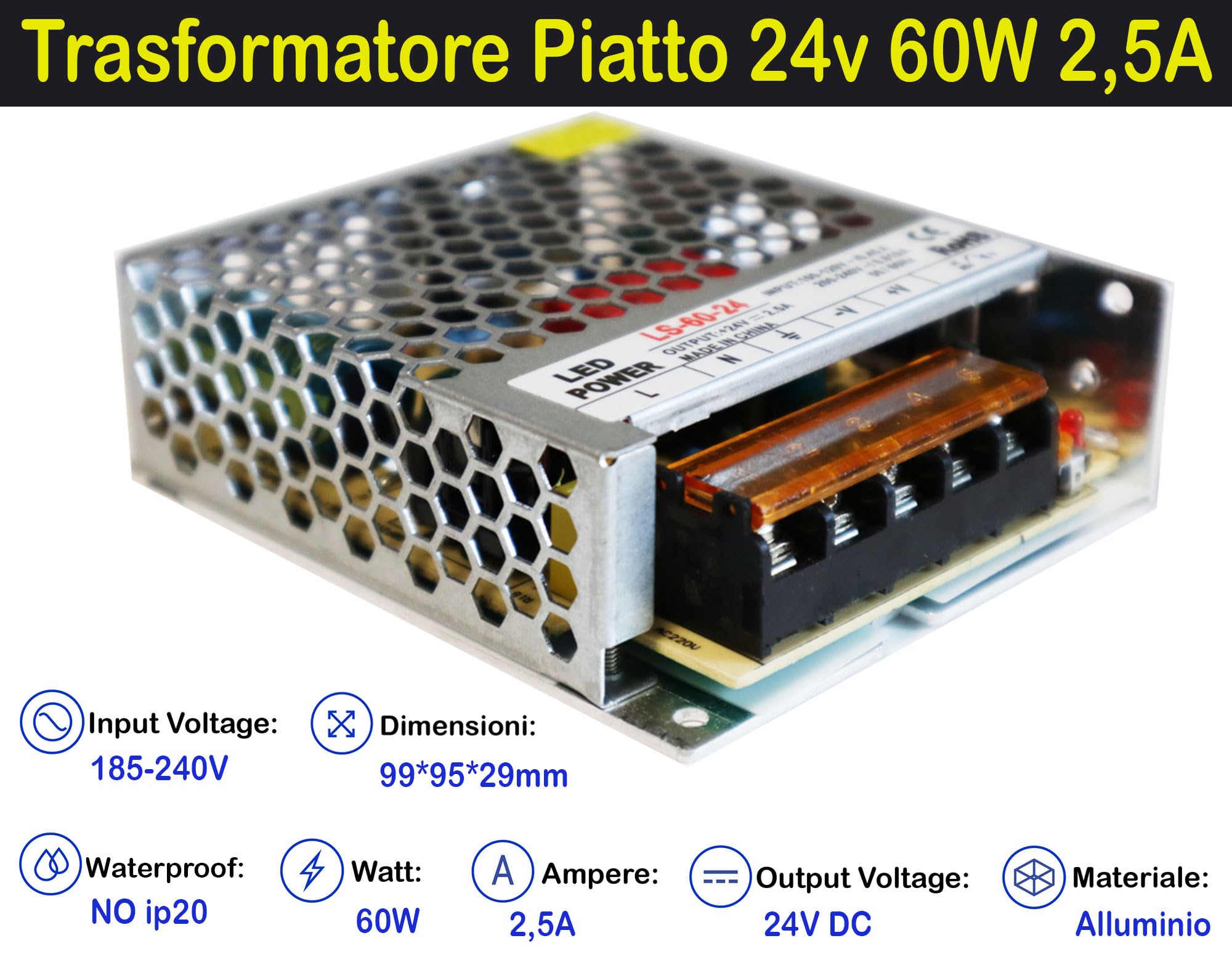 RGB+Bianco Caldo 4in1 24V. Kit da 5 Metri con 1 Trasformatore da 60W e 1 Controller 2,4Ghz. Con 300 Led RGB+WW sviluppa 2500+2500 Lumen. Striscia RGBW Ip20