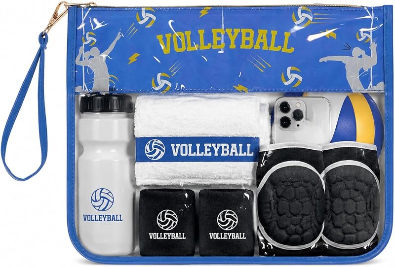 Necessaire plana transparente HIGH FIT Volleyball-Blue com zíper e estampa de letras