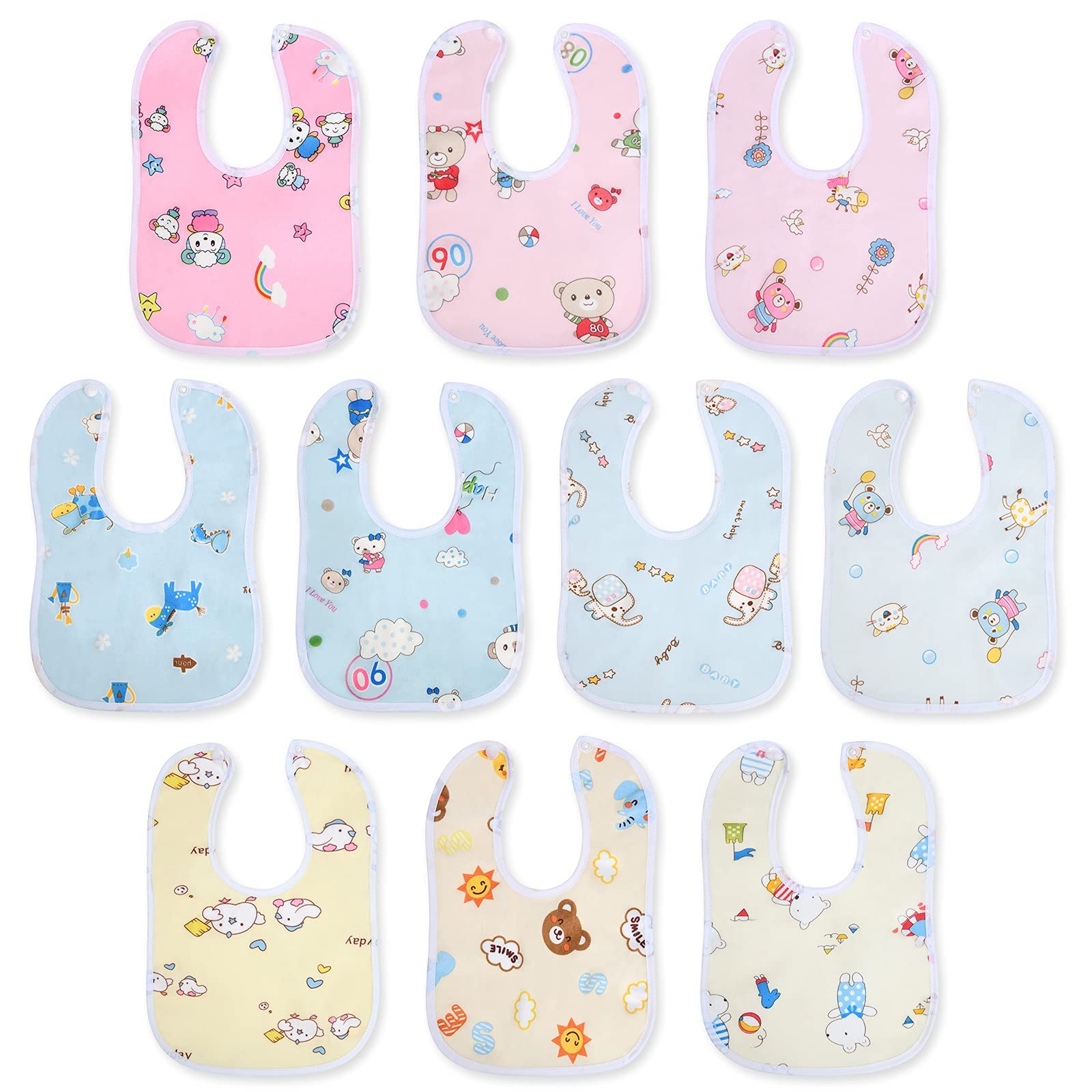 Vicloon Baby Lätzchen, 10 Stück Weiche Absorbierende und wasserdicht Halstücher, Sabberlätzchen Spucktücher, Super Saugfähige Bio-Baumwoll Halstuch Babys, Baby mit Druckknopf für Junge und Mädche