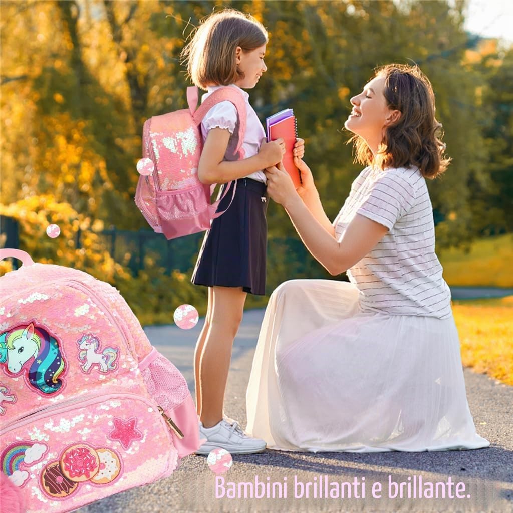 Zainetto Asilo Bambino Unicorno Paillette, Zaino Asilo Bimba Moda, Zaino Scuola Elementare Leggera, Zainetti Ragazze Perfetto, Zaini Bambina Prescolastico Regulable, Regalo per Back to School Natale