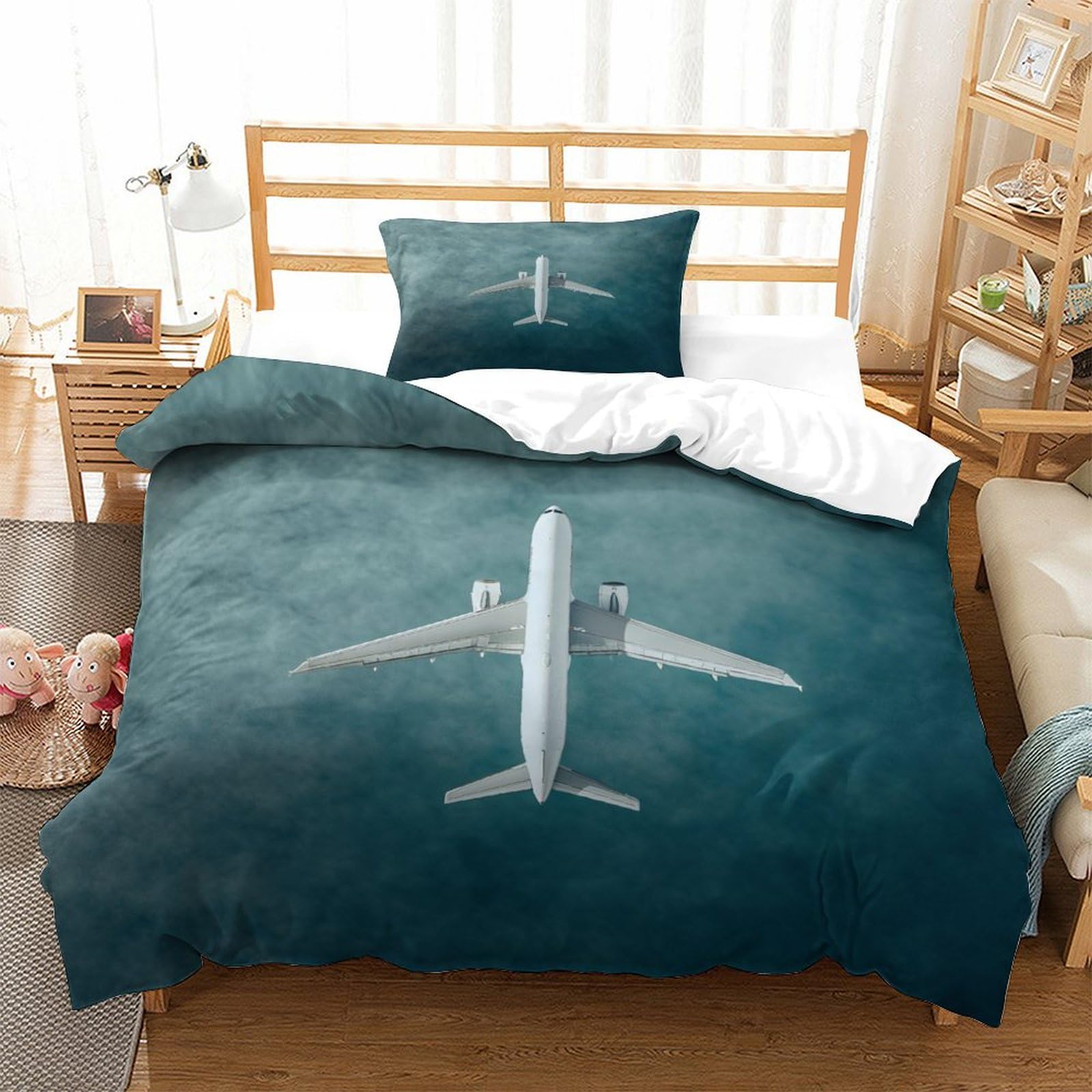P1S9U7W5Y 3D Printed Aircraft 3pcs Duvet Cover Set Microfiber Airplane Bedding Set Single（135x200cm）