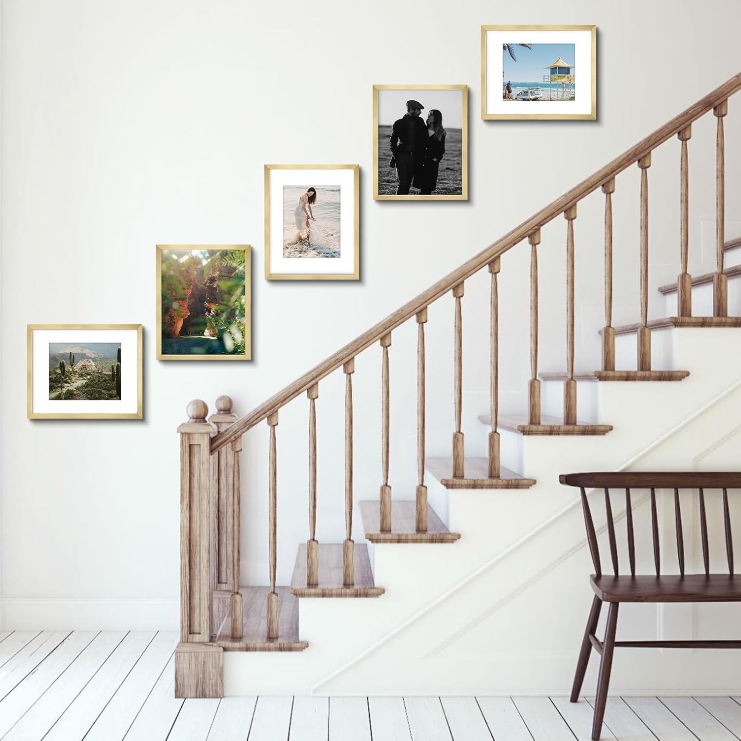 AUEAR, 16x20 Picture Frames Set of 3, with Mat for 11x14 or 16x20 without Mat, Engineered Wood Photo Frames with Plexiglass, Wall Mounting (Gold)