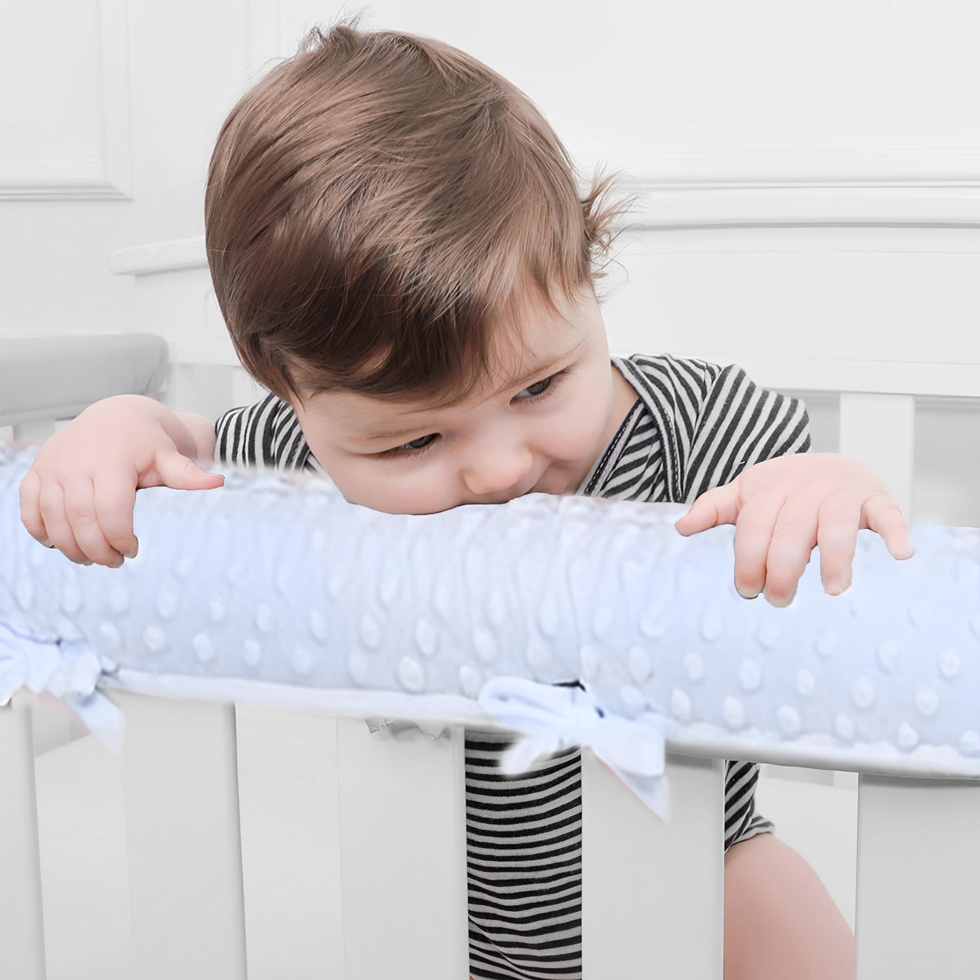 3 Pezzi Copertura di Protezione Della Ringhiera del Bambino, Paracolpi per Lettino per Bambini, Universali Paracolpi Lettino Neonato Imbottito, Coprirerba del Lettino per la Dentizione, Blu