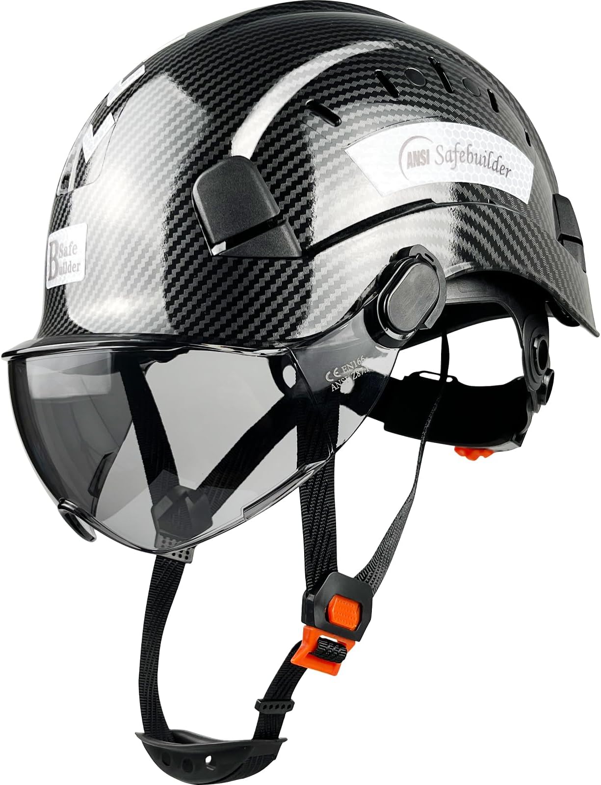 Construction Safety Helmet with Visor ABS Hard Hat Adjustable Ventilation Hardhats Industrial Work Head Protection for Men Certified ANSI/ISEA Z89.1 (Bright Black with Tinted Visor)