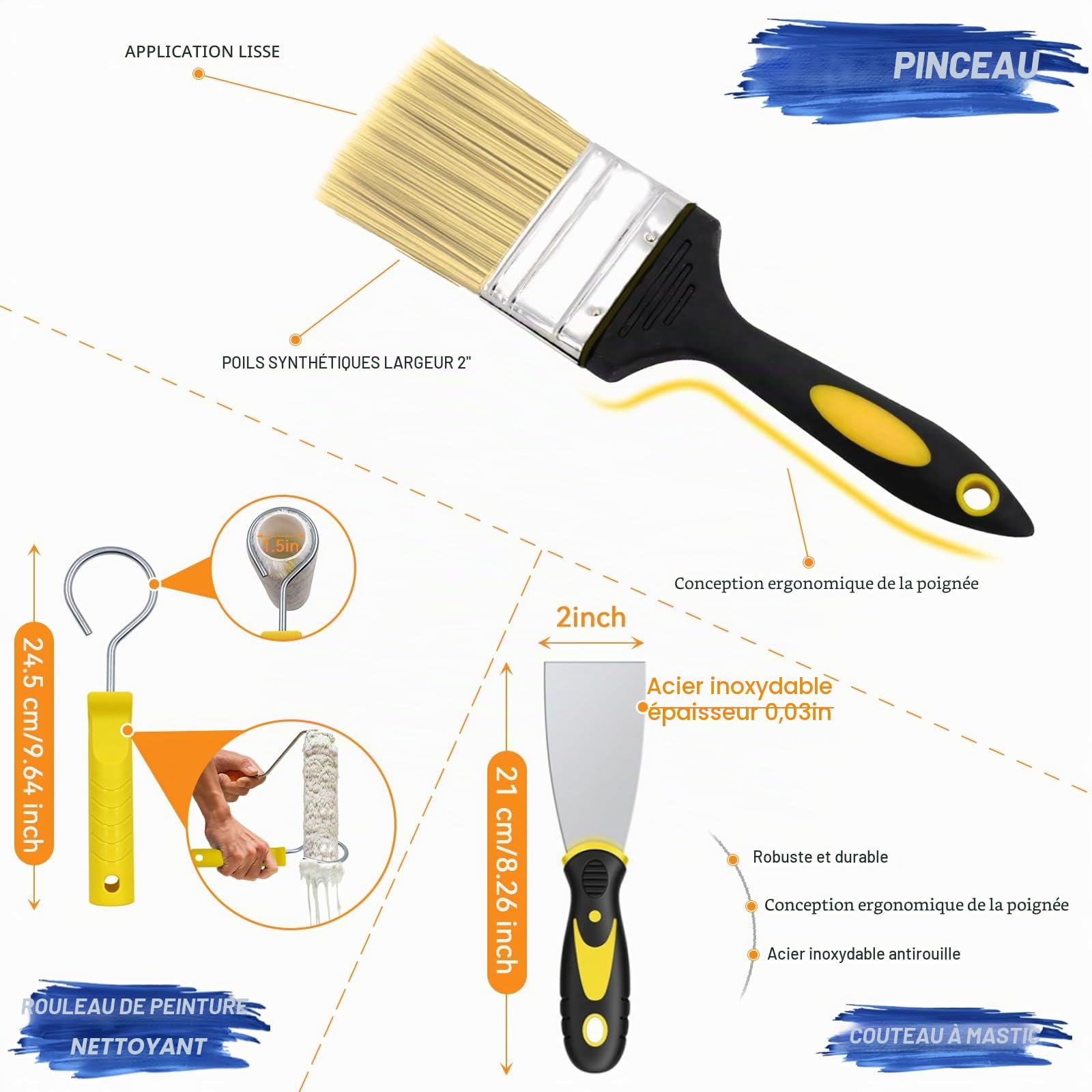 Rouleaux à Peinture 12 Pièces Rouleau Kit, Comprend Rouleaux et Plateaux, Rouleau de 9 inch avec Rallonge, Pinceau, Ensembles de Rouleaux pour Peindre les Murs, les Bordures et les Plafonds