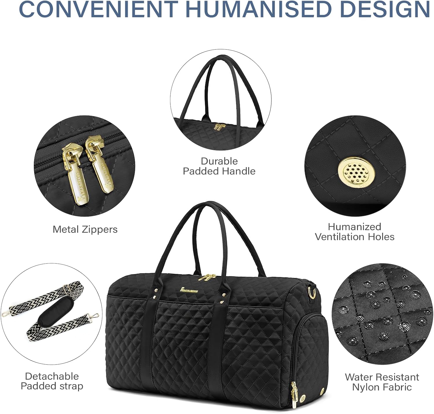 Duffle Bag for Travel,Personal Item Travel Bag with Toiletries Bag,Gym Bags for Men and Women with Wet Pocket & Shoes Compartment(Black) - Image 5