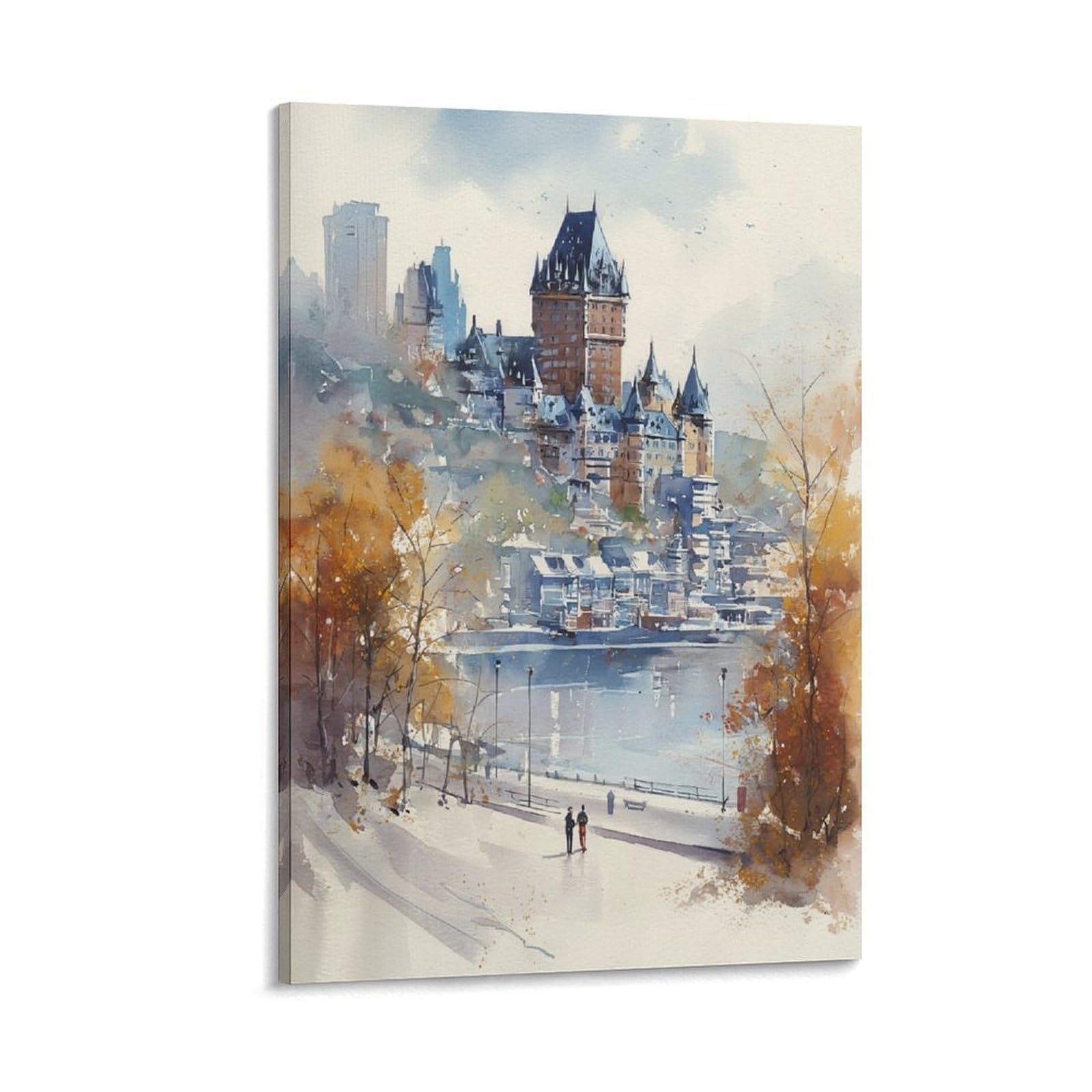 LCYNNH Quebec City Watercolor 20x30inch(50x75cm) Vintage Travel Poster Watercolor Canvas Art