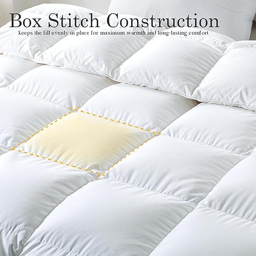 Miniatura 6 de ELNIDO QUEEN Feather Down Comforter King Duvet Insert, Luxurious Fluffy Hotel Style White Bedding Comforter, 100% Cotton Cover Medium Warmth for All