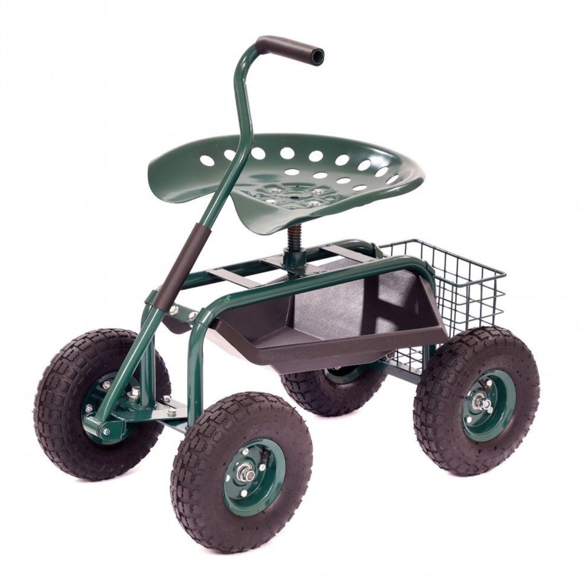 Oypla Outdoor Rolling Garden Seat Wheeled Stool with Tool Tray & Basket