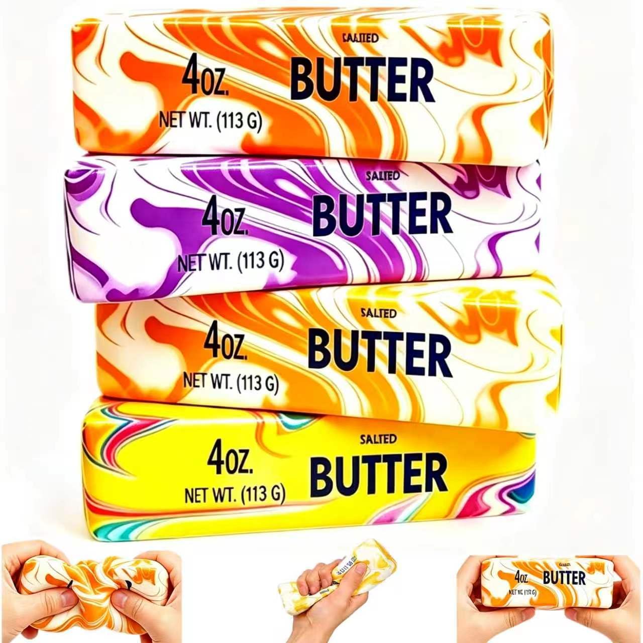 4PCS Butter Squishy Stress Balls Stress Relief Toy, Slow Rebound Cute Butter Squeeze Fidget Toys, Calming Activity Sensory Toys For Adults Teens Kids Classroom Office School Travel Gift