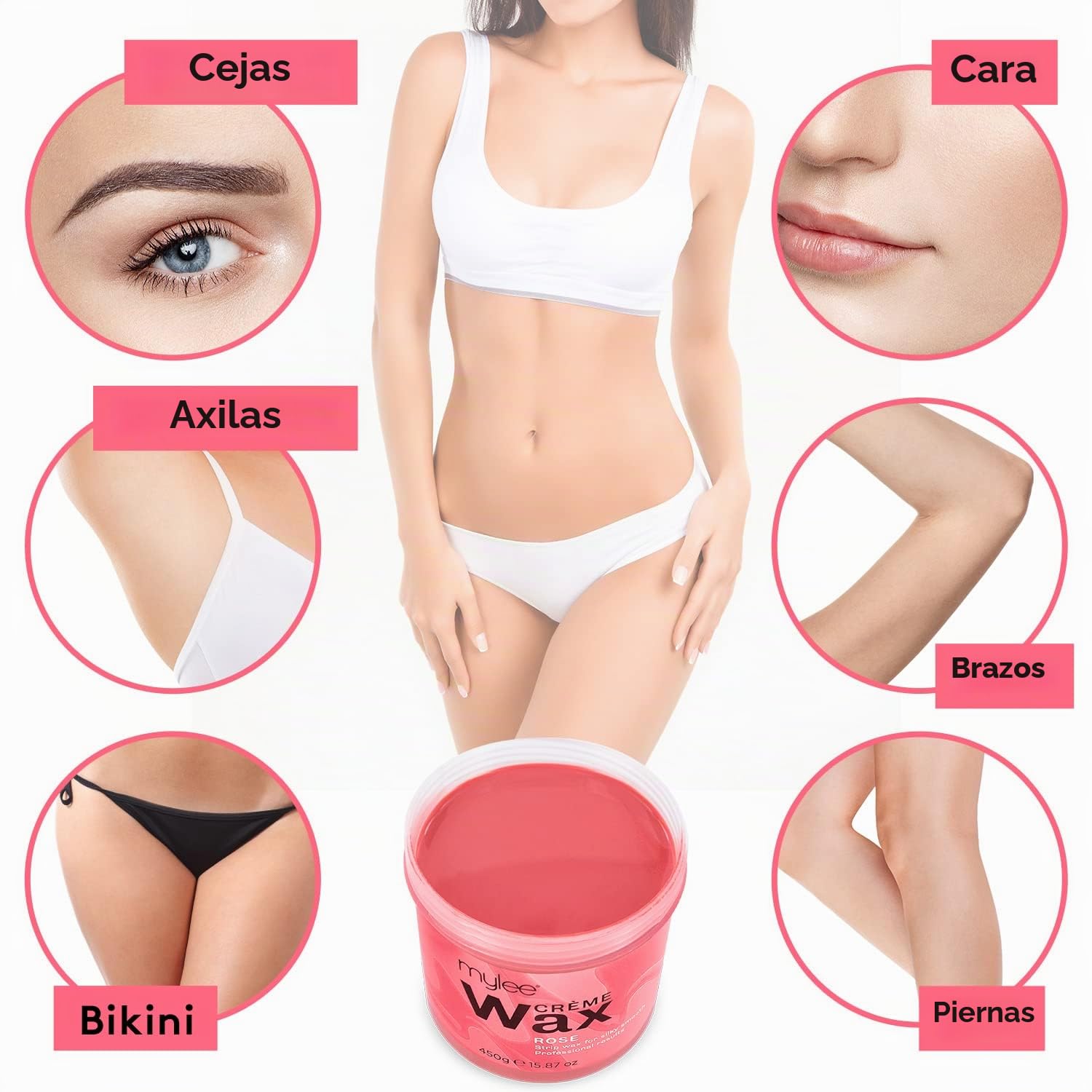 Kit Completo Mylee: Calentador de Cera de Calidad de Salón, Crema Suave, Tiras, Espátulas y Loción de Cuidado Previo y Posterior (Kit + Cera de Rosas)