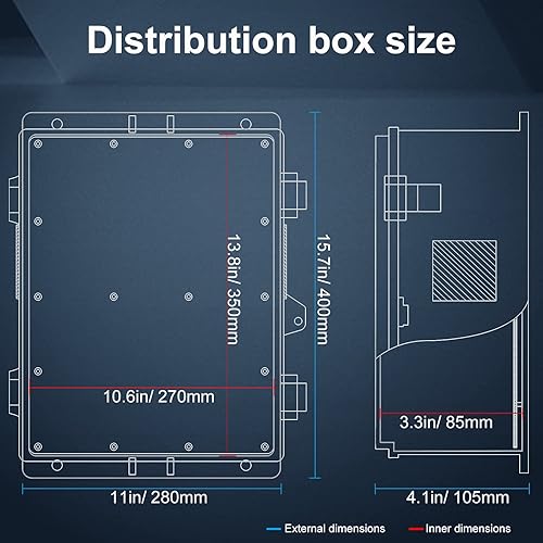 Miniatura 7 de Caja de conexiones eléctricas para exteriores con toma de alta potencia, carcasa resistente al agua ABS con panel de montaje interno y cubierta con