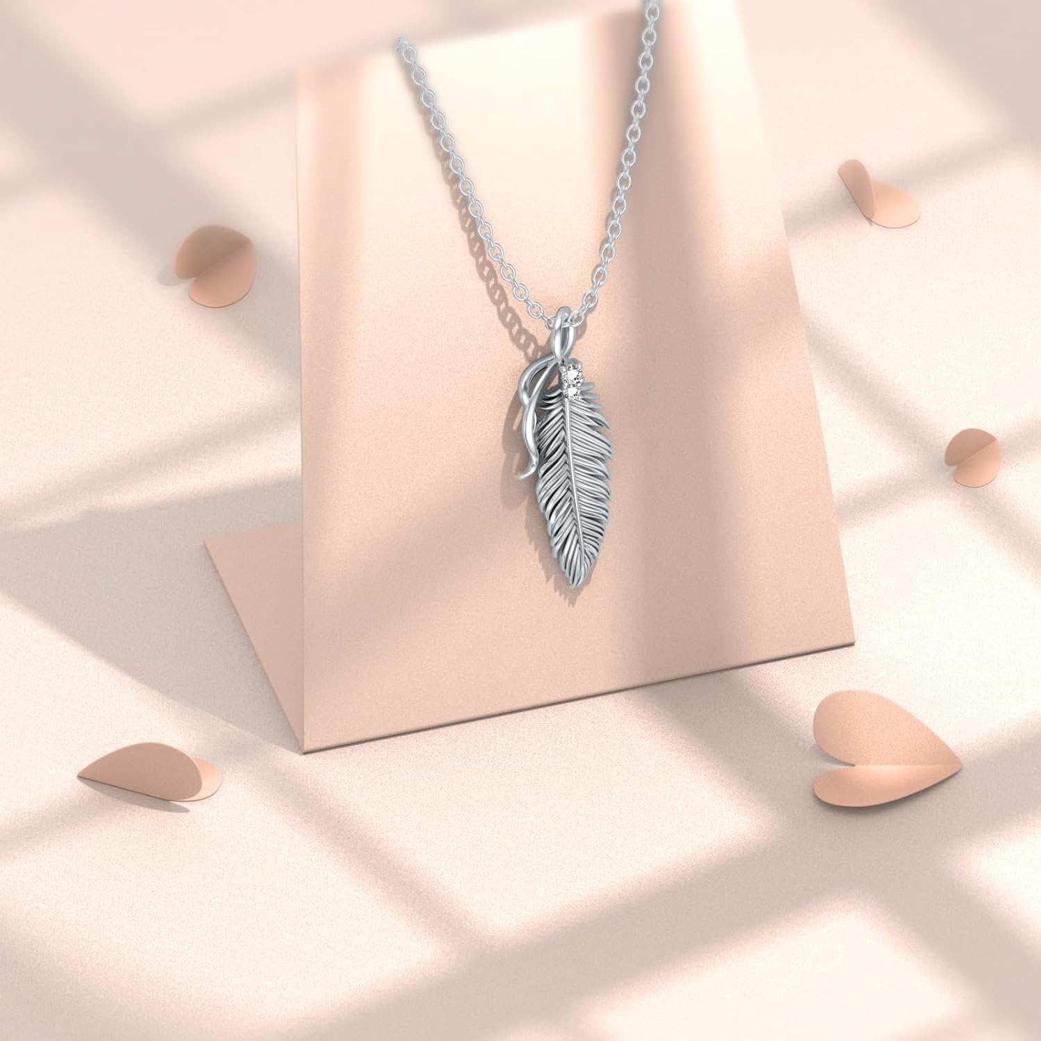 Diamond Feather Necklace for Women 925 Sterling Silver Feather Pendant Necklace Diamond Jewelry Gifts for Women Wife Valentine's Day Birthday - Image 4