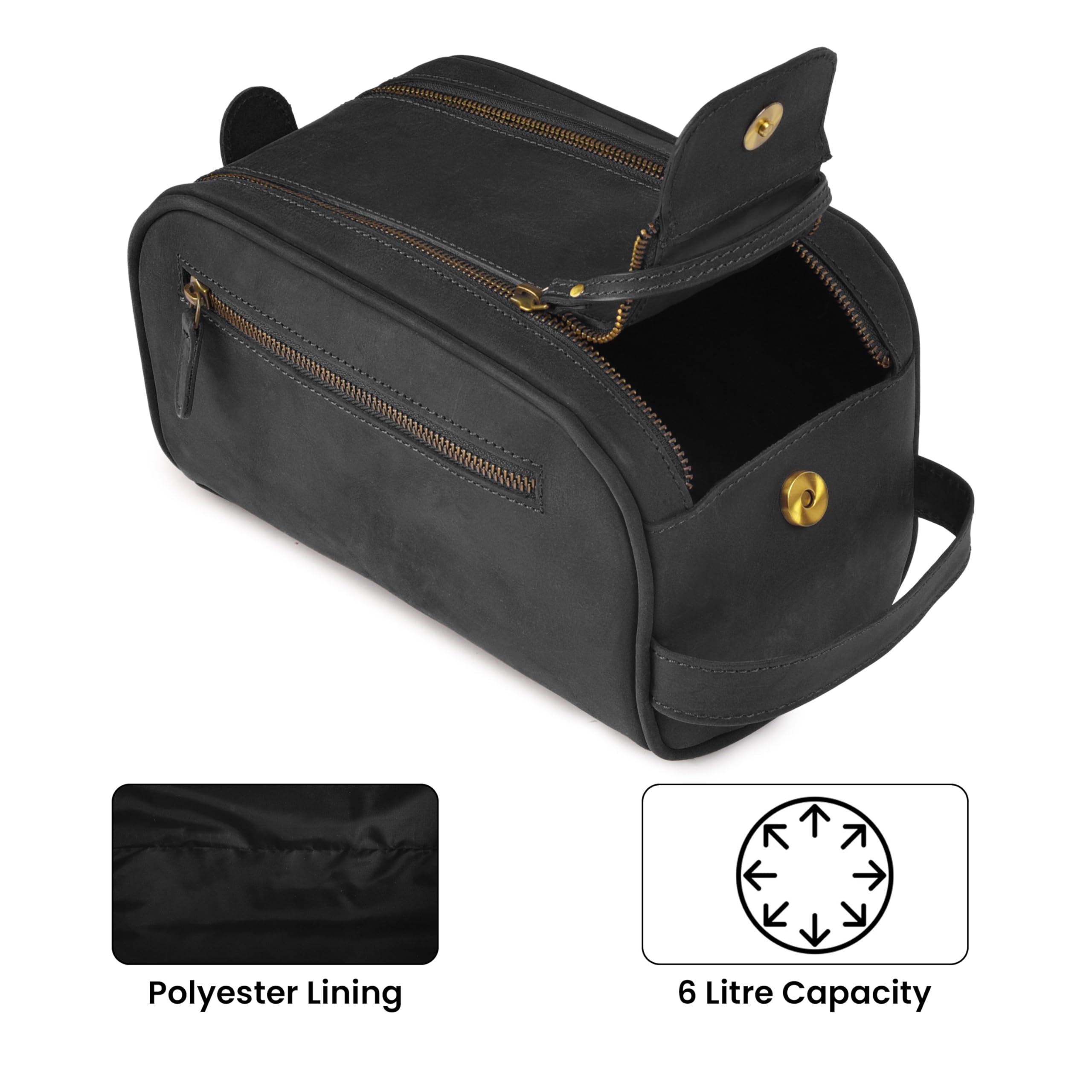 VDS Beauty case in pelle unisex, Nero , 6"H x 10"L x 6"W, Vintage
