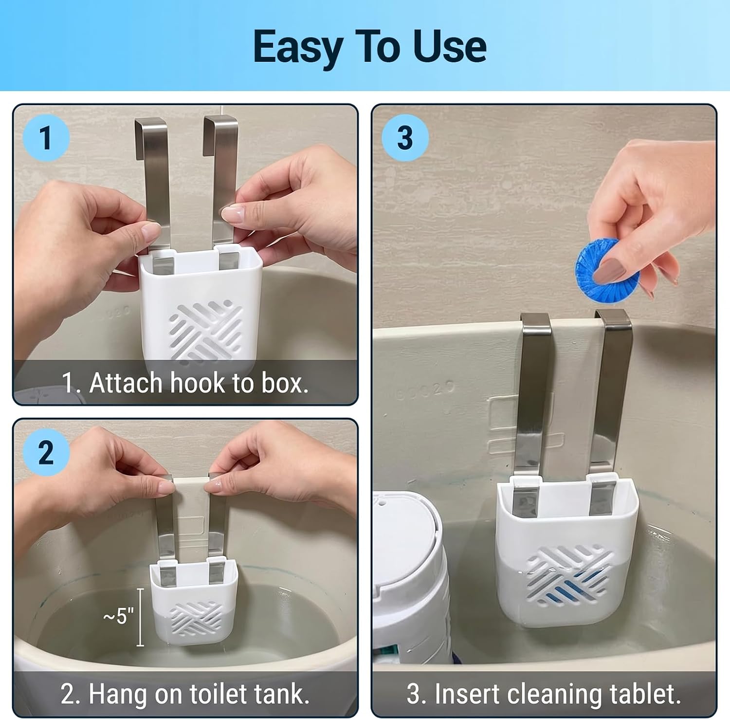 3PCS Toilet Tank Tablet Holder, Hanging Toilet Bowl Tablets Holders, Toilet Caddy for Inside Tank for Prevent Residue