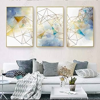 Amazon.co.jp: 色幾何学線装飾画シンプルな抽象画壁アートキャンバス