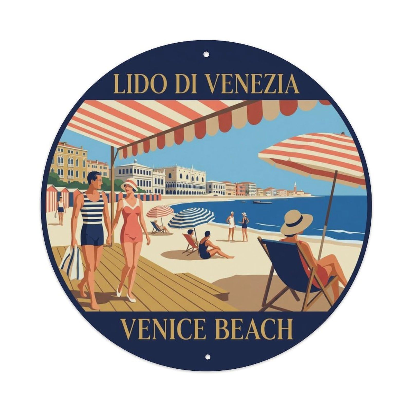 Vintage Travel Lido Di Venezia Italy Allure Metal Tin Sign