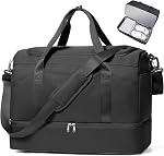 45L Grand sac de semaine pour les femmes, sac de voyage avec compartiment de chaussures, porter le sac de nuit avec la poche humide améliorée & Manches de chariot - Bleu de paon