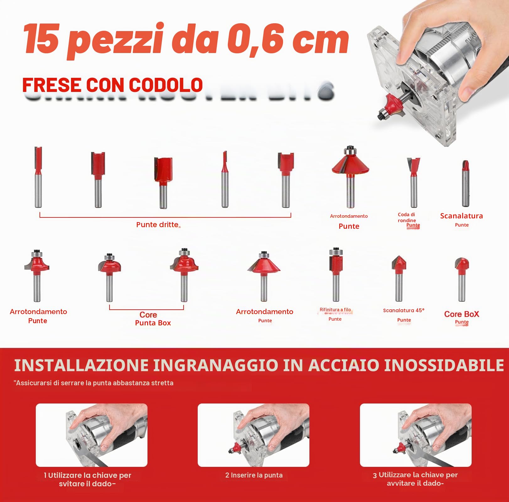 WingFly Fresatrice per Bordi a Batteria per Milwaukee M18 18V, Rifilatore Fresatrice Portatile Senza Spazzole per Lavorazione del Legno, con Set di Frese da 15 Pezzi