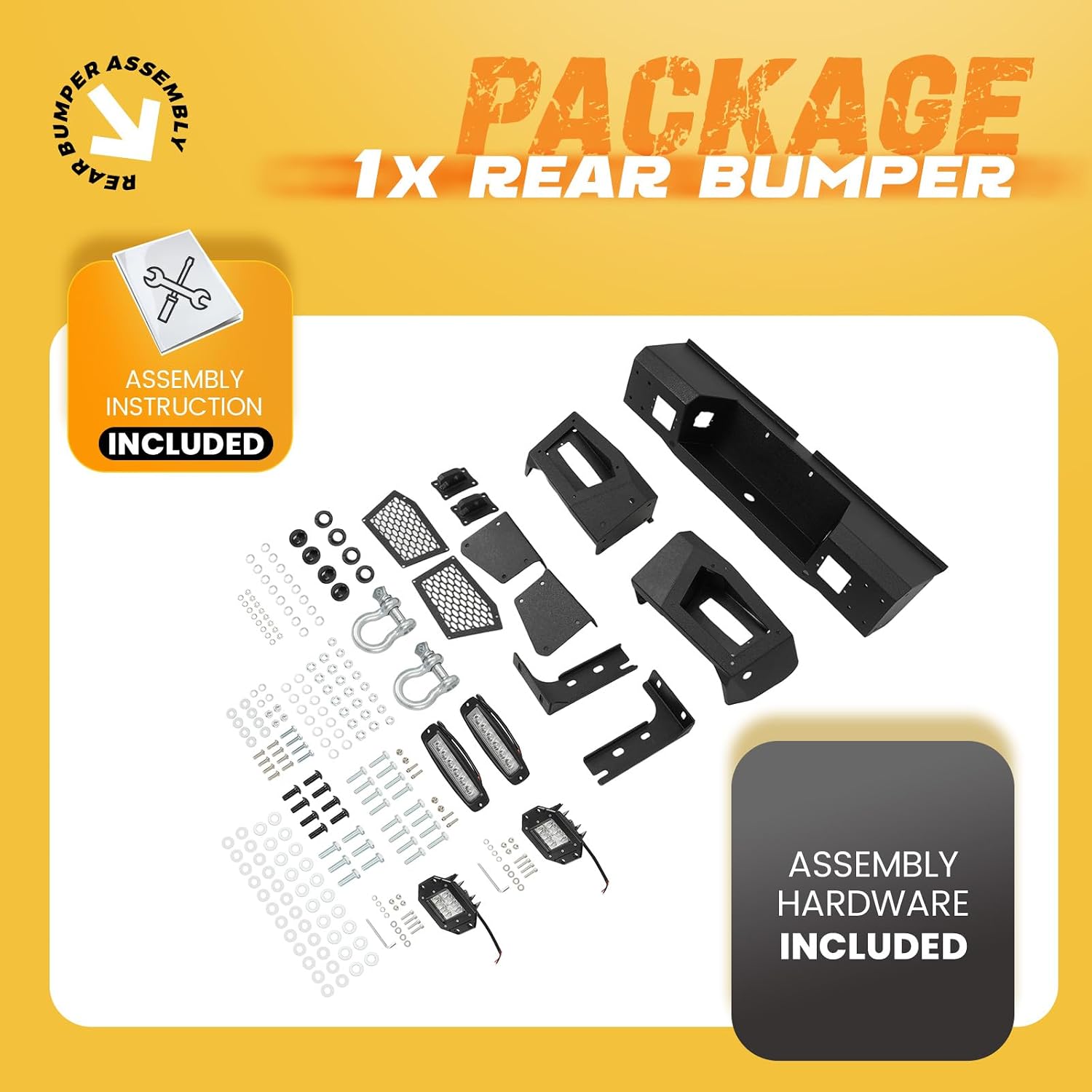 KUAFU Rear Bumper Assembly Compatible with 2000-2006 Toyota Tundra Step Bumper w/LED Lights & D-Rings Powder Coated Textured Black Steel