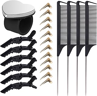 23 Pieces Hair Parting Tools Set, Magnetic Wrist Pin Holder for Braiding, Sectioning Clips, Rat Tail Combs, Hair Parting Rings