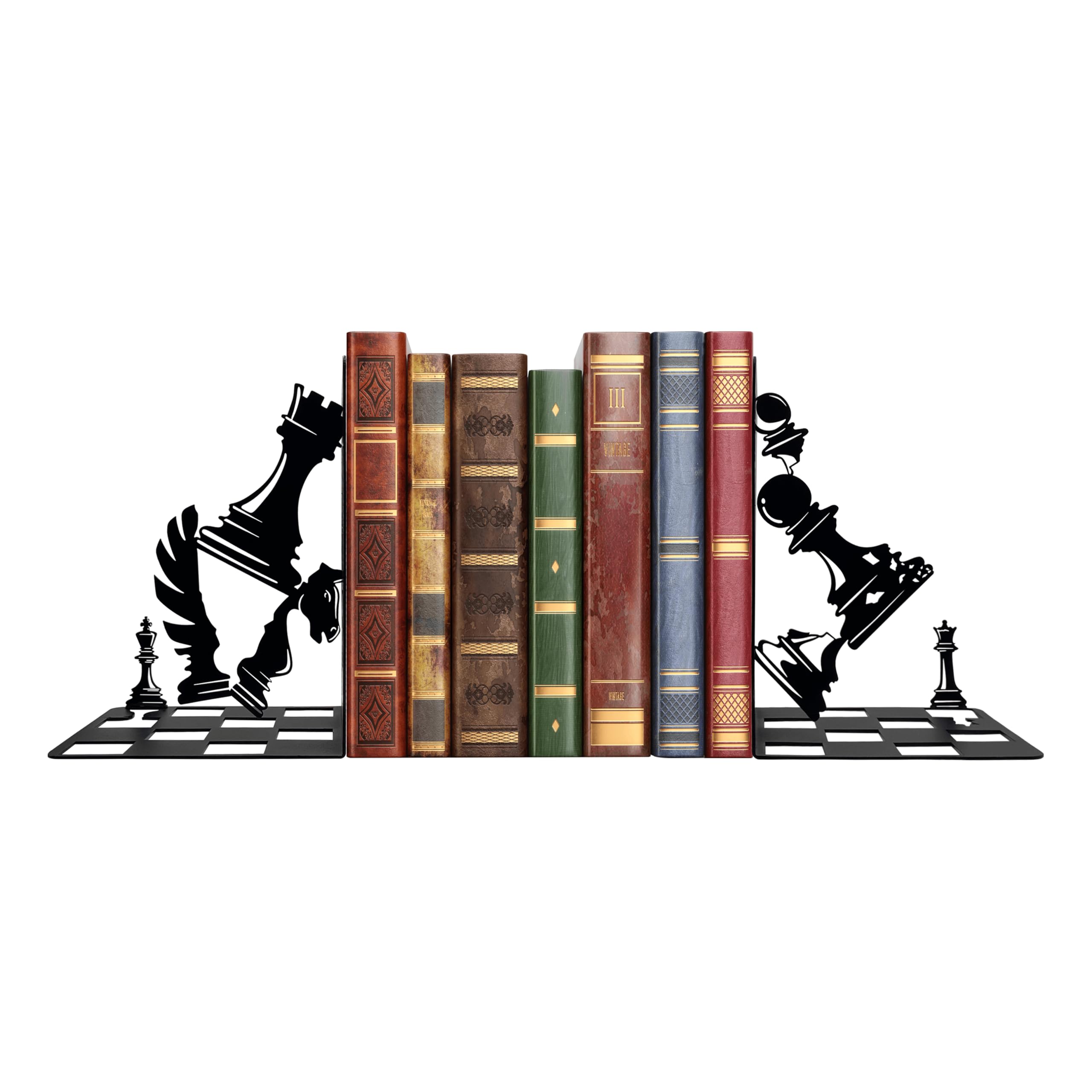 Ecqizer Chess Decorative Bookends Office Bookshelf Decoration,Chess King and Queen Decorative Chess Decorative Statues Sculpture, Black