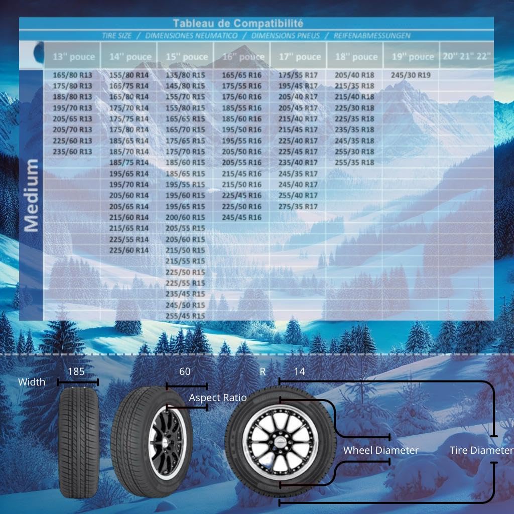 Snow Tire Socks for All Tire Sizes, Tire chains alternative, Car Tire Socks, Tire chains alternative, Mountain Law Compliant, Anti-Slip Traction, Easy Installation | High Performance (MEDIUM)