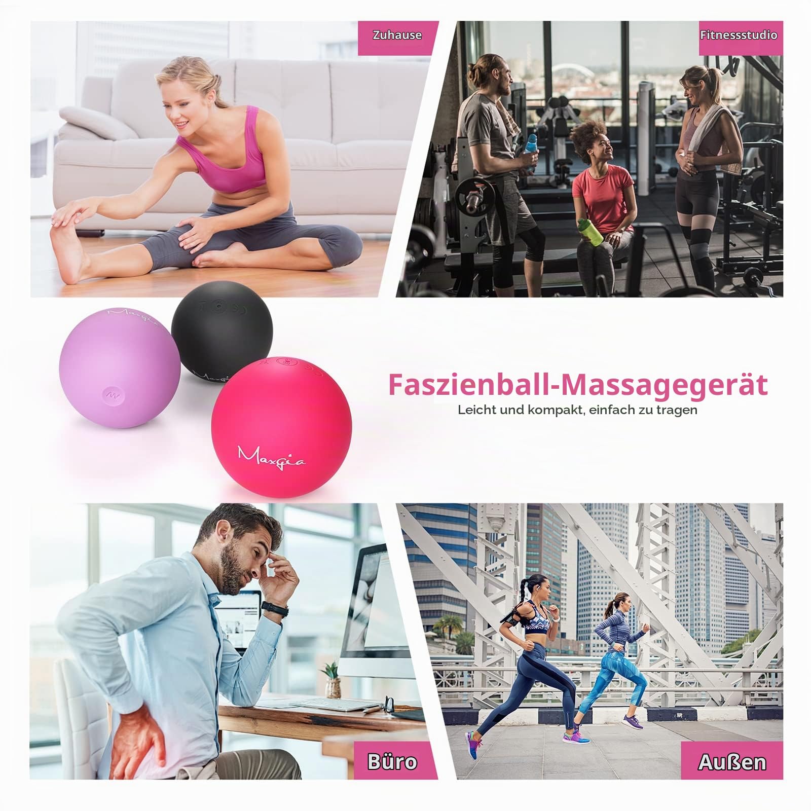 8cm Massage Ball, Elektrischer Massageball mit 5 Intensitäten für Muskeln, Triggerpunkte, Physiotherapie – Schaumstoffrolle für Rücken, Nacken, Fuß, Plantarfasziitis (Lila)
