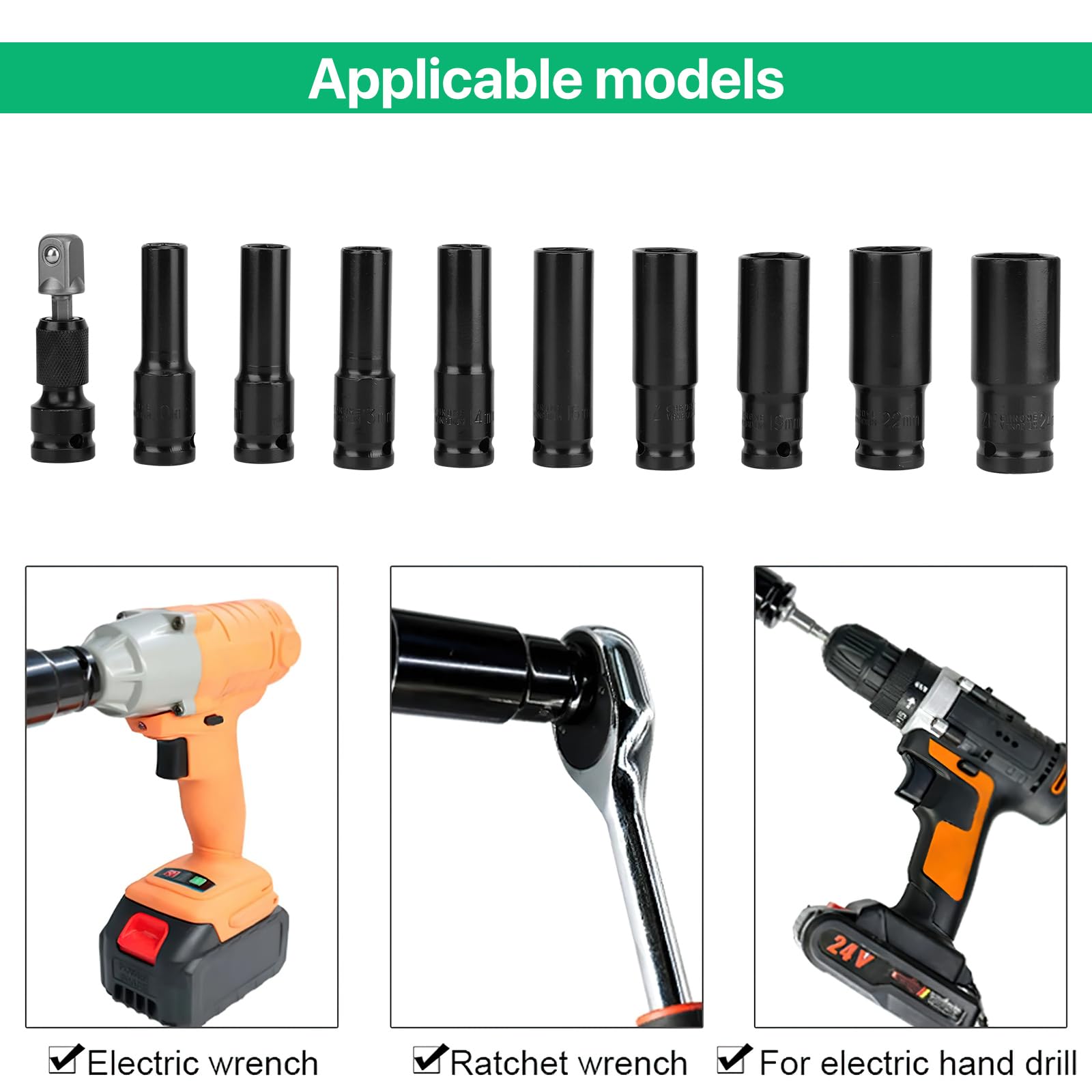 Set Bussole A Impatto, 1/2 Pollice Chiavi A Bussola, Set Di 16 Bussole Per Avvitatore A Percussione, Bussola Esagonale, 10-32 Mm Bussole Ruote Auto - Foto 8