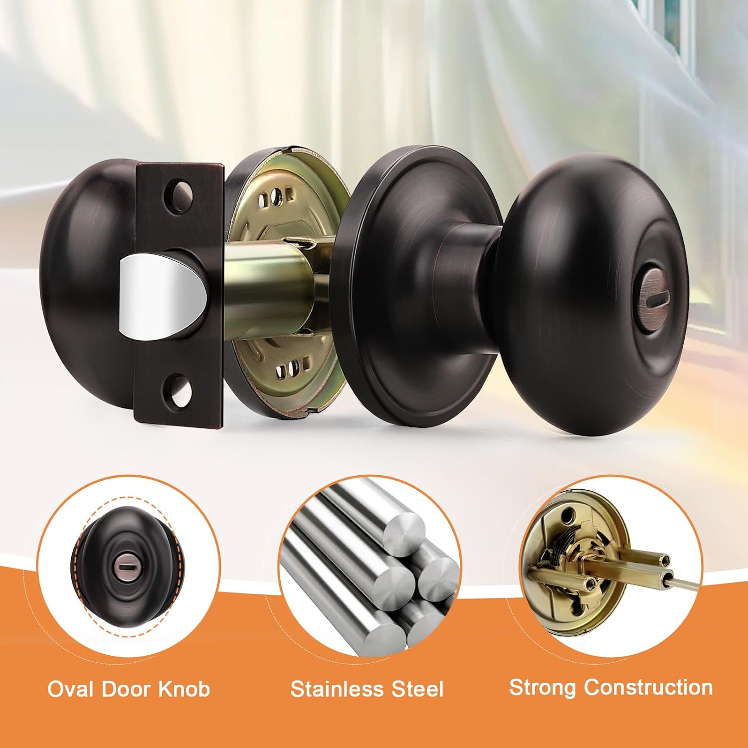 Gobrico 10 Pack Oval Privacy Door Knobs with Oil Rubbed Bronze Finish Egg Shaped Door Knobs for Bedroom Bathroom Stainless Steel Door Knobs and Handles