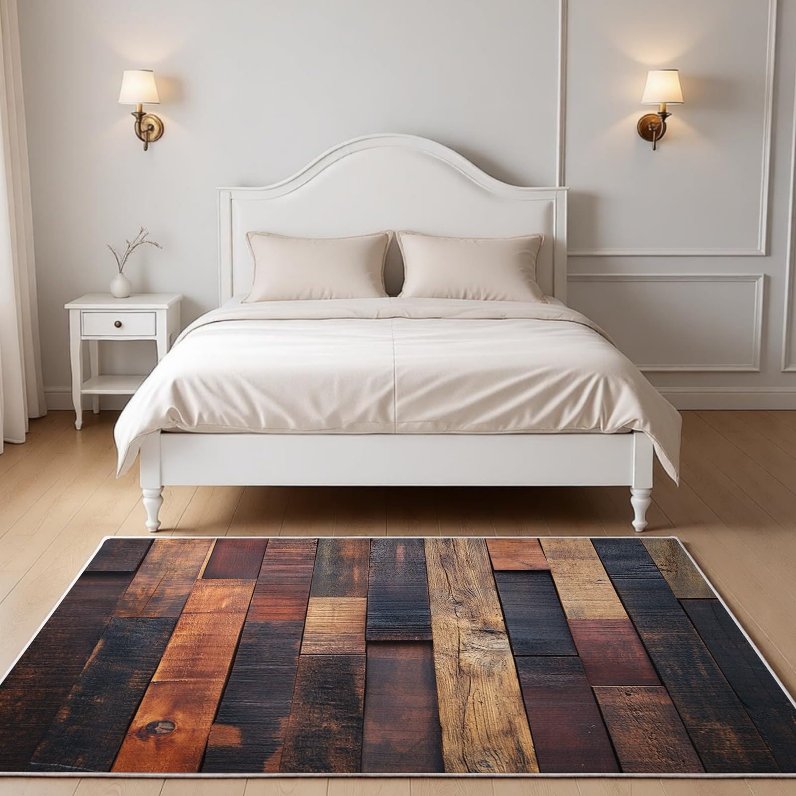 Tappeto Lavabile 160 x 230 cm Effetto legno retrò Tappeto Soggiorno Morbido Antiscivolo marrone Pelo Corto per Camera e Sala da Pranzo