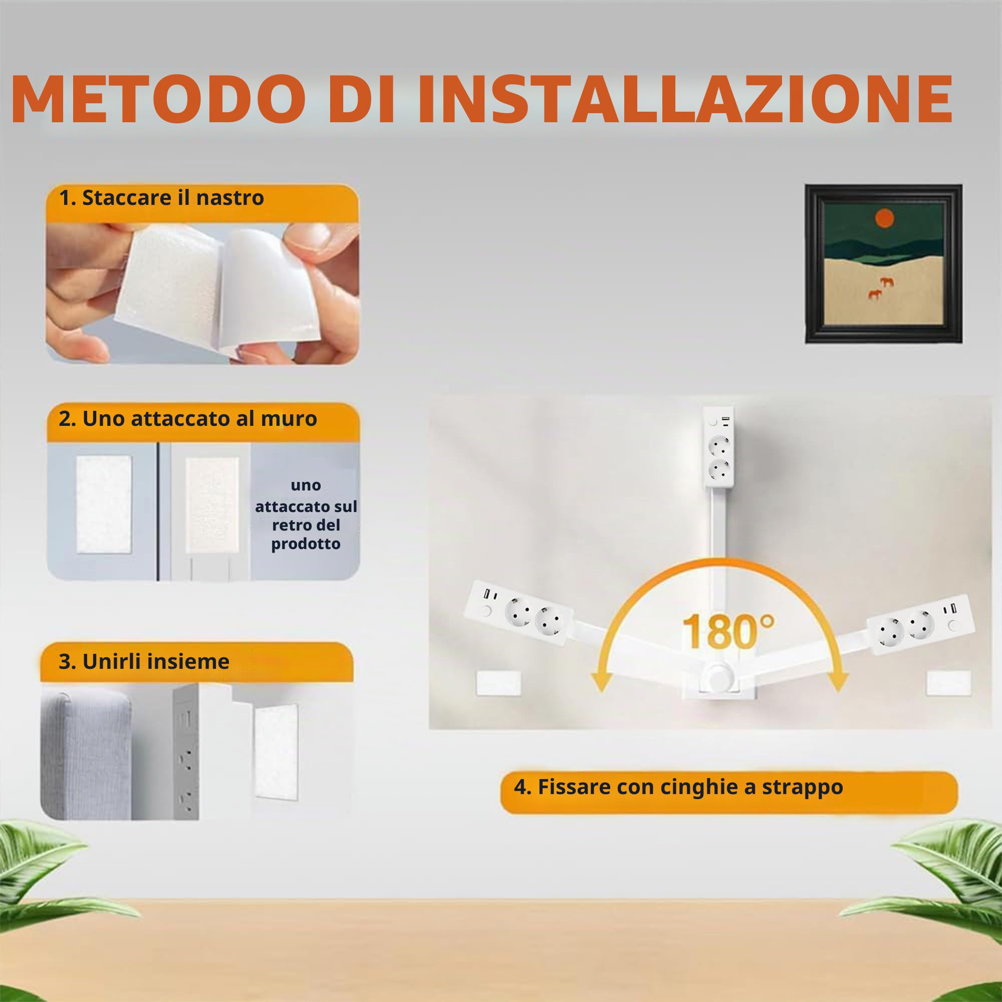Multipresa con porte USB-A, USB-C e 2 prese di corrente, prolunga da parete estensibile e rotante, ideale per comodini, divani, scrivanie e altri luoghi di difficile accesso.