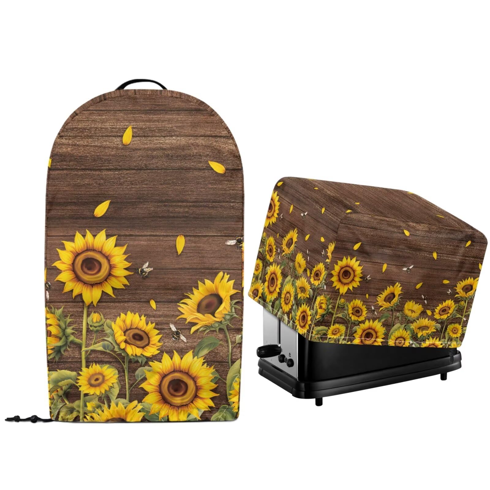 2 Pcs Kitchen Small Appliance Dust Cover with Drawstring Hem Stand Mixer Food Processor Blender and Toaster Oven Bread Maker Machine Covers Sunflower Wood Grains