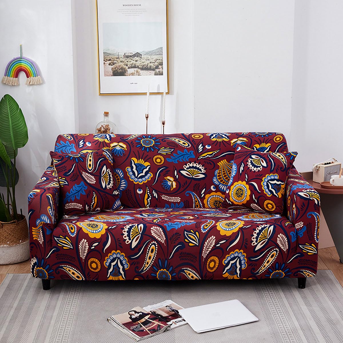 Snqzo Q High Stretch Sofa Cover 1 2 3 4 Seater Super Soft Sofa Slipcover Printed Spandex Couch Cover Universal Fitted Sofa Slipcover Washable Elastic Fabric Furniture (Size:3 Seater(190-230Cm),Color:q)