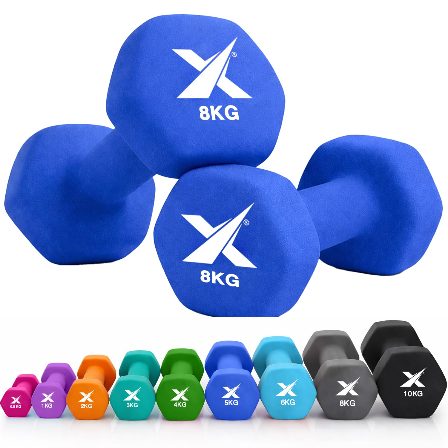 XN8 Neoprene Dumbbell Set, Non-Slip Dumbbells Pair of 0.5kg–10kg Hand Weights, Home Gym Strength Training Weights for Men & Women, Aerobics, Pilates, Body Toning, Arm, Biceps & Fitness Exercises — image 1