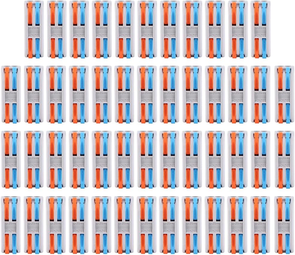 Compact Wire Conductor Terminal Blocks 50Pcs：Aukomer Upgraded Quick Terminal Conductor Lever - Premium Nut Wire Connector, Electric Cable Quick Wiring Connector, 2 In–2 Out