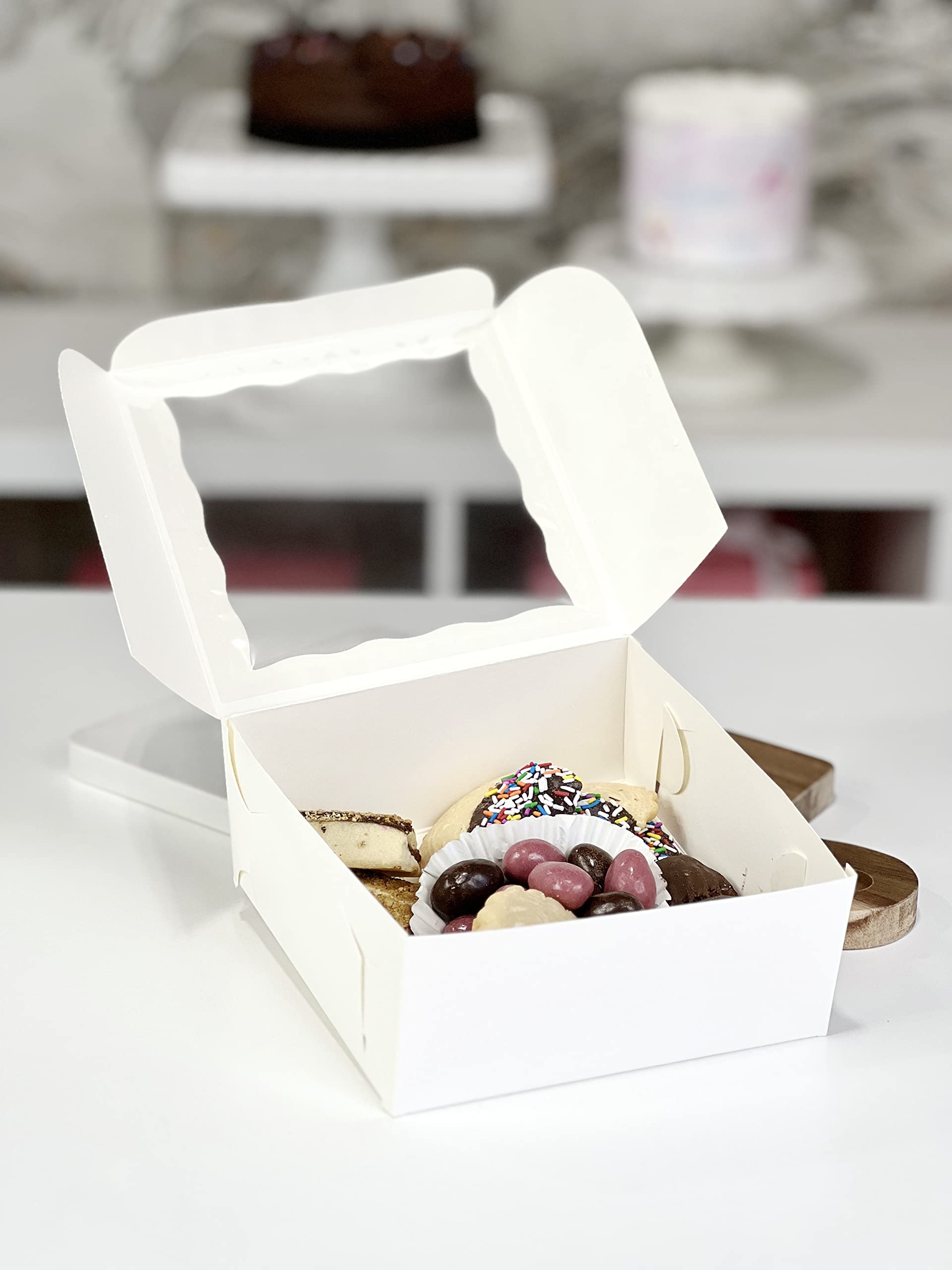 PKGMAGIC Lot 25 Boîtes Pâtisserie Fenêtre 22,86 X 17,78 X 6,35 Cm - Boîtes à Gâteaux & Desserts - Blanc