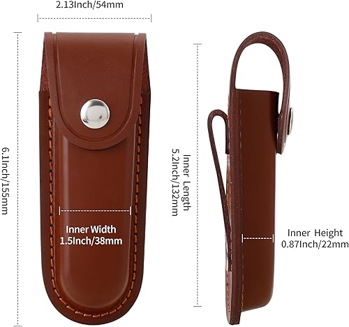 Miniatura 5 de Funda para cuchillo de bolsillo, funda plegable para cuchillos, funda de cuero para cuchillos con cierre a presión para cinturón para cuchillo de