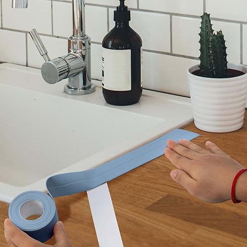 Miniatura 6 de Cinta selladora para calafateo de baño y cocina, autoadhesiva, de PVC, para tina, pared o azulejos de ducha (color azul)