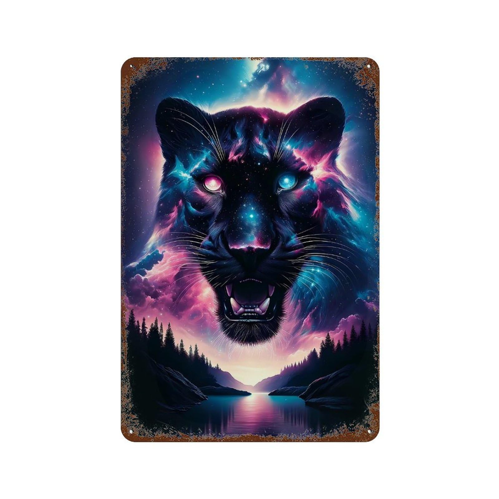 Cosmic Black Panther Rust Effect Tin Sign 11.8"x7.9", for Farmhouse, Kitchen And Entryway Decor, Decorative Metal Wall Art