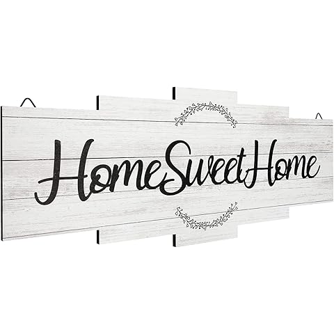 Jetec Home Sweet Home Sign, Rustic Wood Room Wall Decor, Farmhouse Plaque Wall Hanging Wooden Sign for Bedroom, Living Room, Wedding Decor(White)