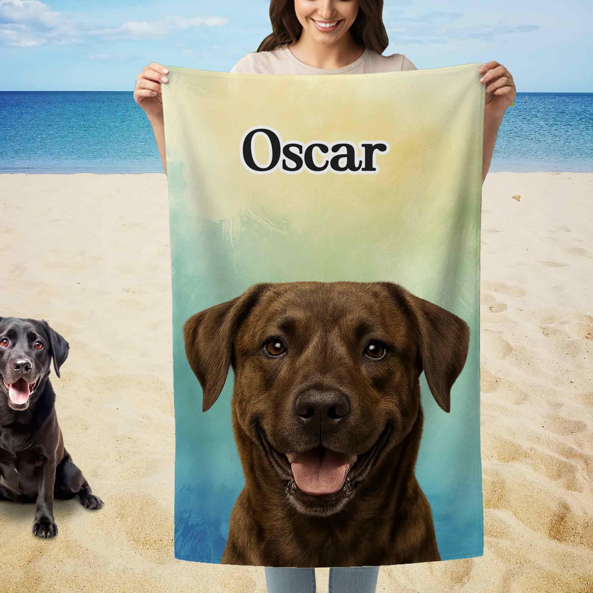 Print Maniacs Personalised Pet Towel with Name Custom Dog Cat Photo Beach Towel Microfibre Large Quick Dry Lightweight Travel Towel Holiday Pool Gym Spa Gift for Pet Lovers