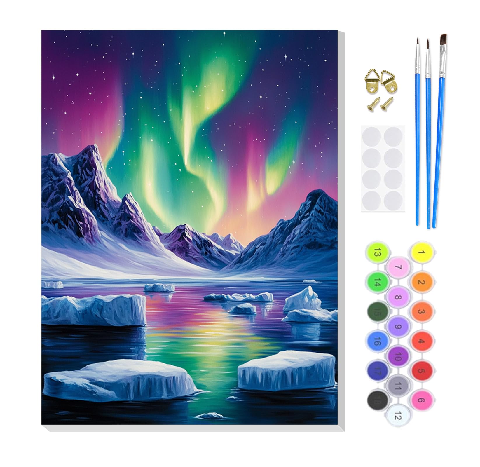 KEYIFA Paint by Numbers for Adults on Framed Canvas,Aurora Glacier Painting by Number Canvas Kits with Acrylic Paint Brushes, DIY Craft Oil Painting Art Kits for Adults, Home Wall Decor 20x30cm