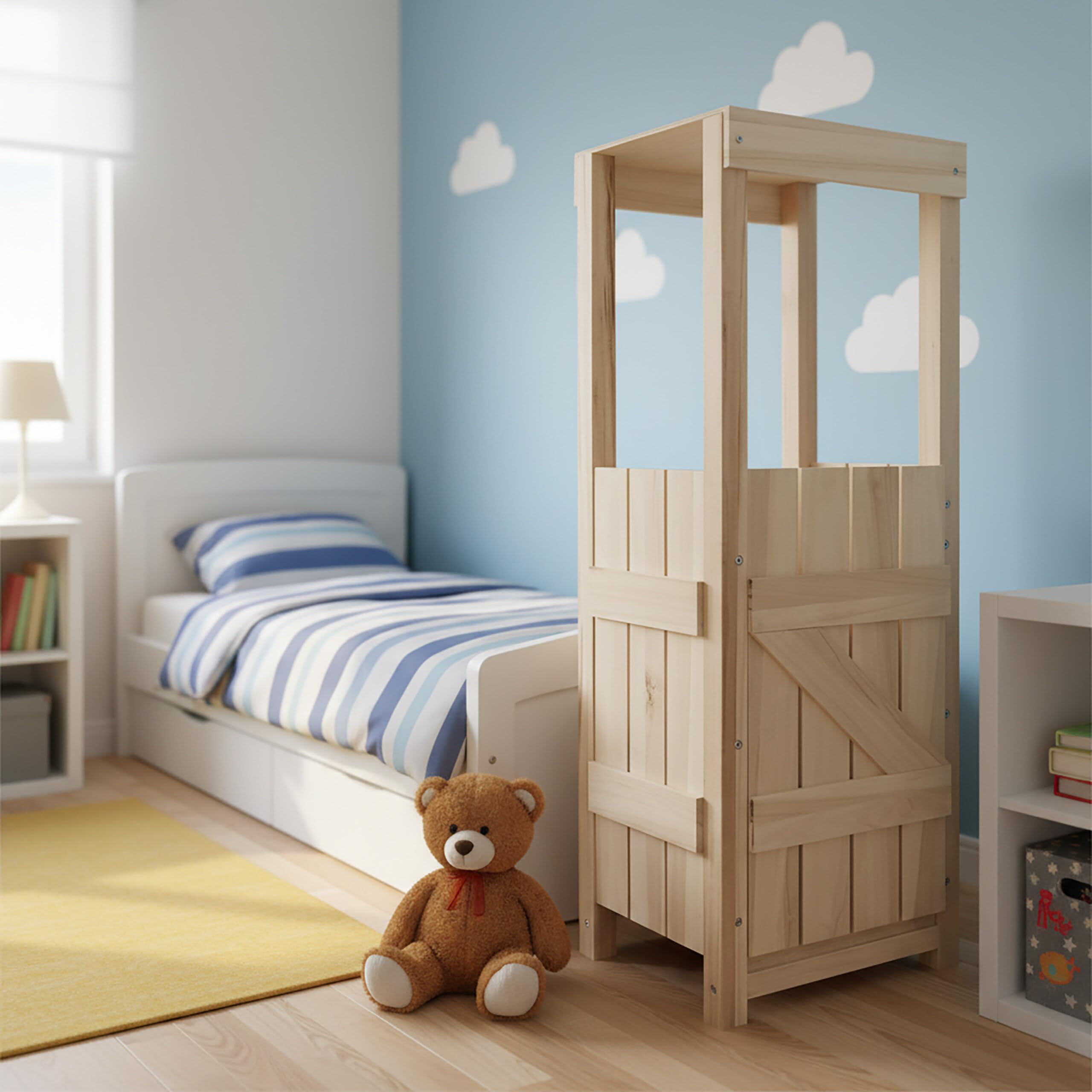 Relaxdays Hobby Horse Stall, für 2 Pferde, Steckenpferdstall mit Futtertrog, HBT: 97x35x25 cm, Pferdestall, Holz, Natur